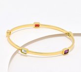 David Markstein Bronze Multi Color Emerald Cut Gemstones 18K Gold Plated Bangle Small